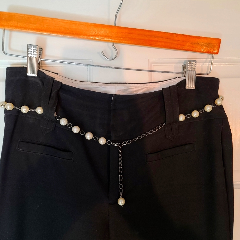 Bisou Bisou black dress pants with pearl belt. Size 4